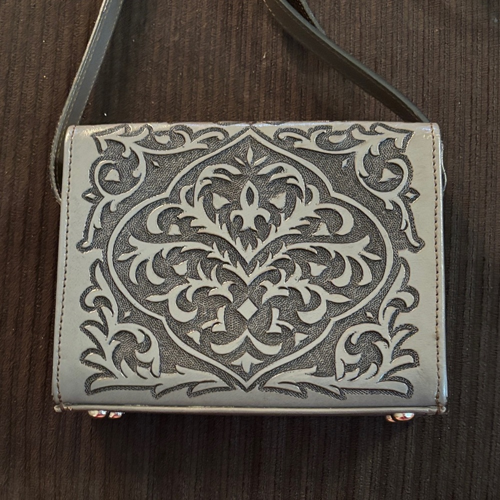 Elegant Gray Embossed/Tooled Box Purse